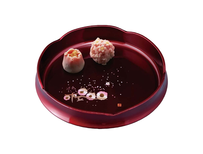 梅型菓子鉢　玉虫塗　桜
